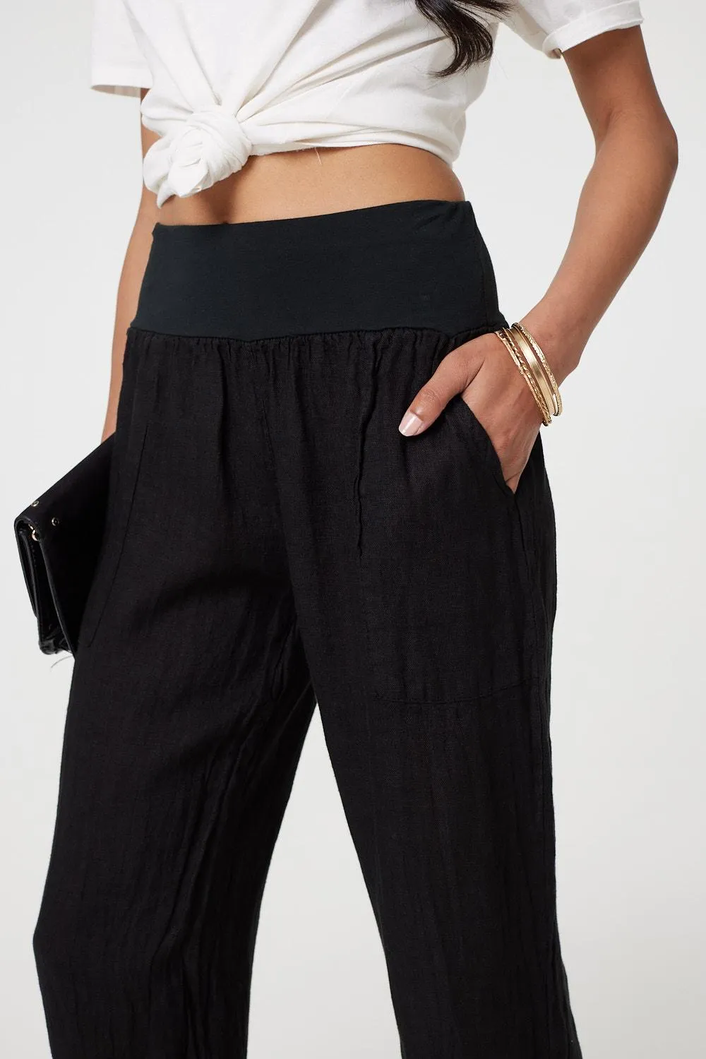 Relaxed Linen Blend Tapered Trousers