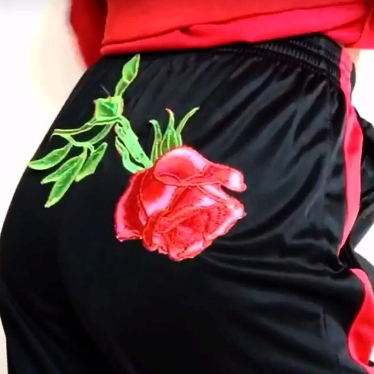 ROSE RED STRIPE BLACK TRACKSUIT