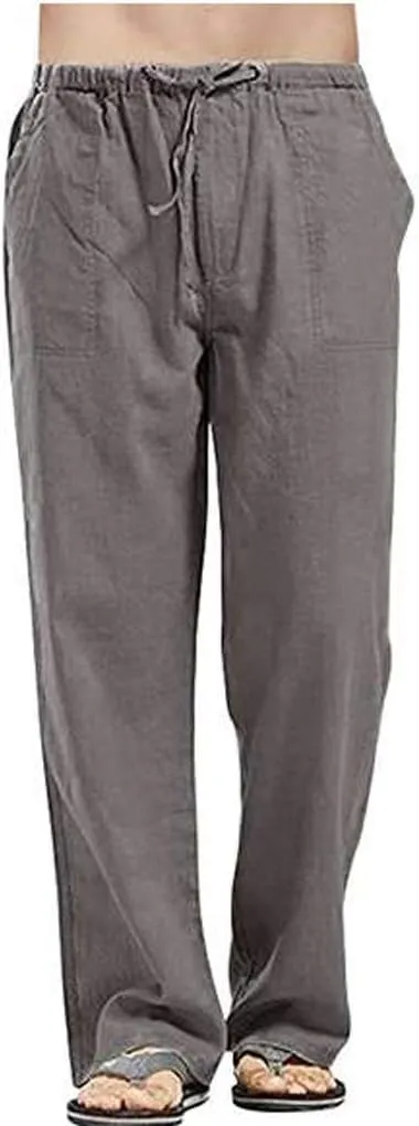 sdbrld Pants For Men Mens Stretchy Waist Pants Casual Loose Fit Straight Legs Beach Pants Solid Cotton Overalls Pants