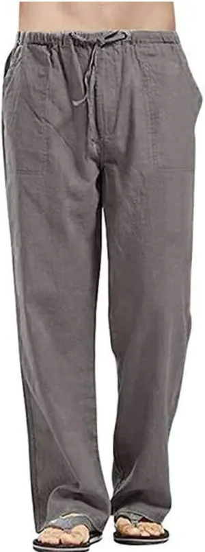 sdbrld Pants For Men Mens Stretchy Waist Pants Casual Loose Fit Straight Legs Beach Pants Solid Cotton Overalls Pants