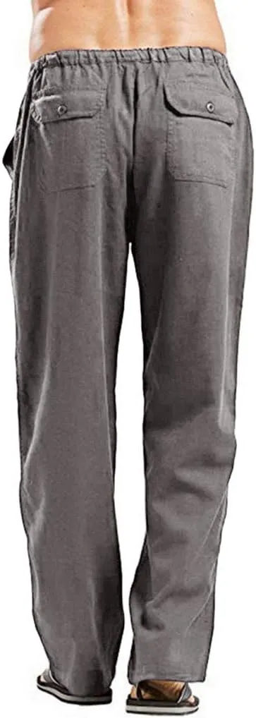 sdbrld Pants For Men Mens Stretchy Waist Pants Casual Loose Fit Straight Legs Beach Pants Solid Cotton Overalls Pants