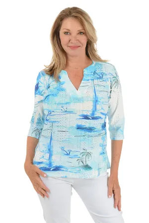 Sea Boardwalk High-Low Eyelet Top