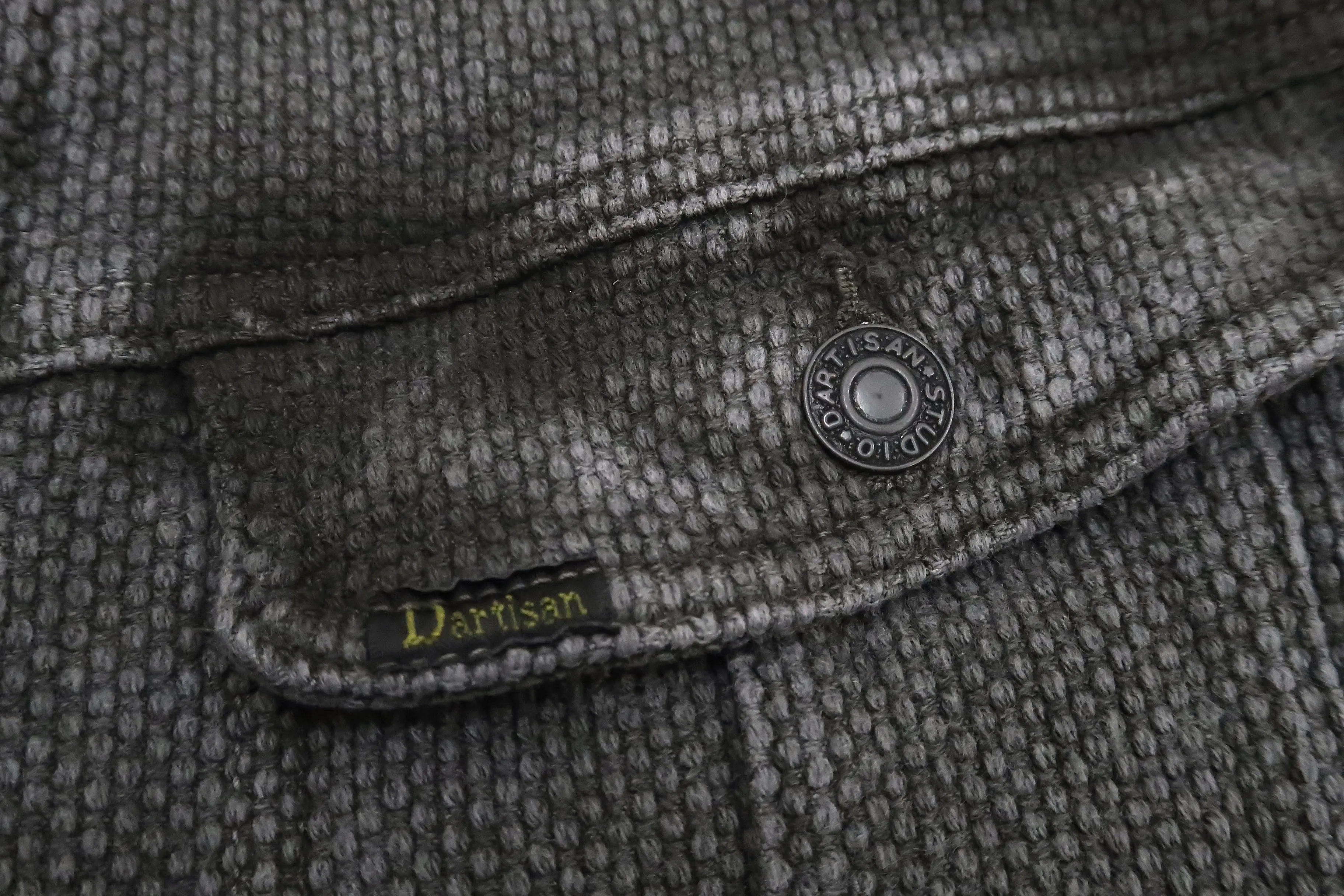 Studio Dartisan Mens Kusaki Zome Sashiko Jacket - Modified Lee 101 Storm Rider in Natural Charcoal Dye
