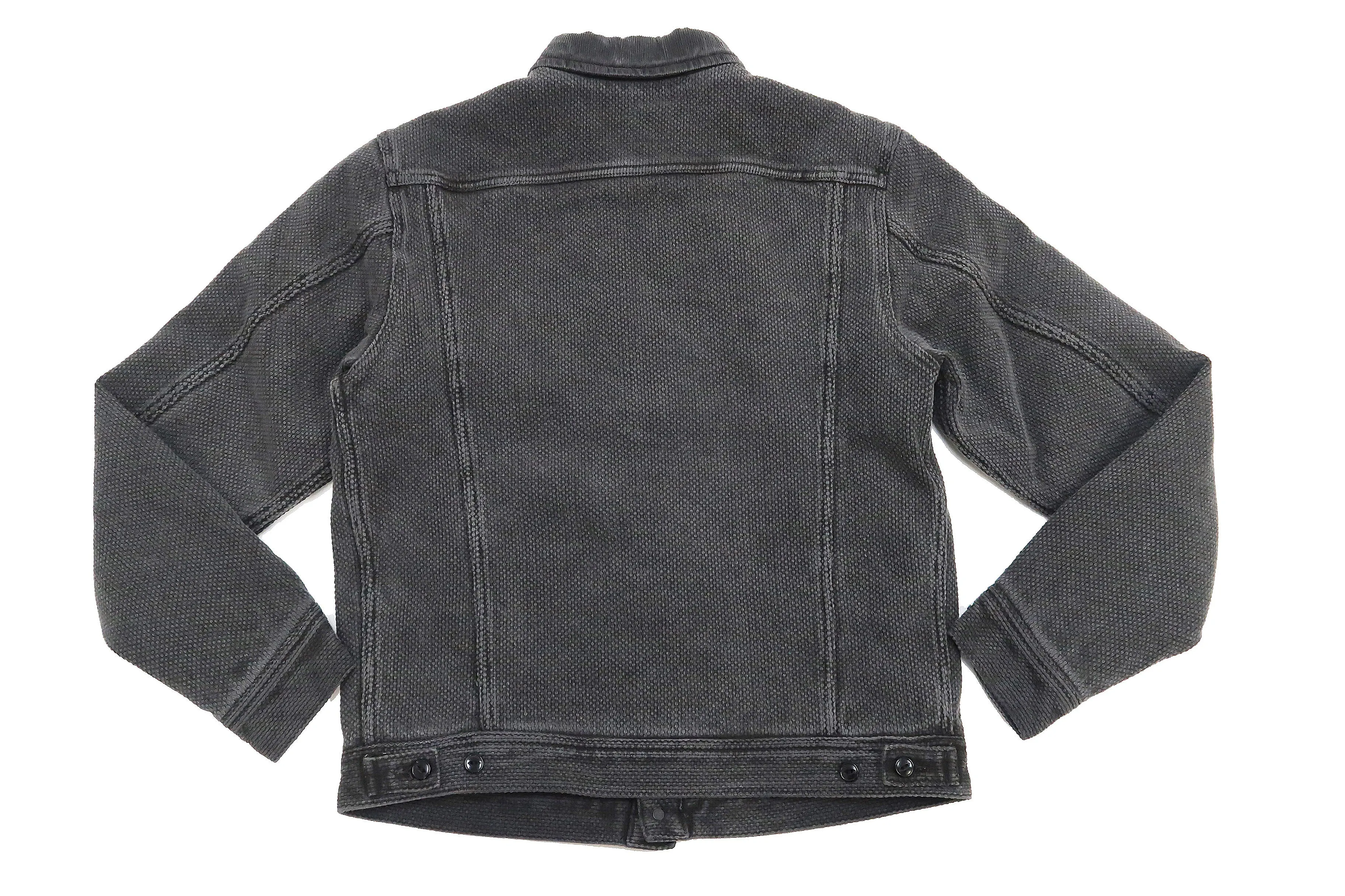 Studio Dartisan Mens Kusaki Zome Sashiko Jacket - Modified Lee 101 Storm Rider in Natural Charcoal Dye