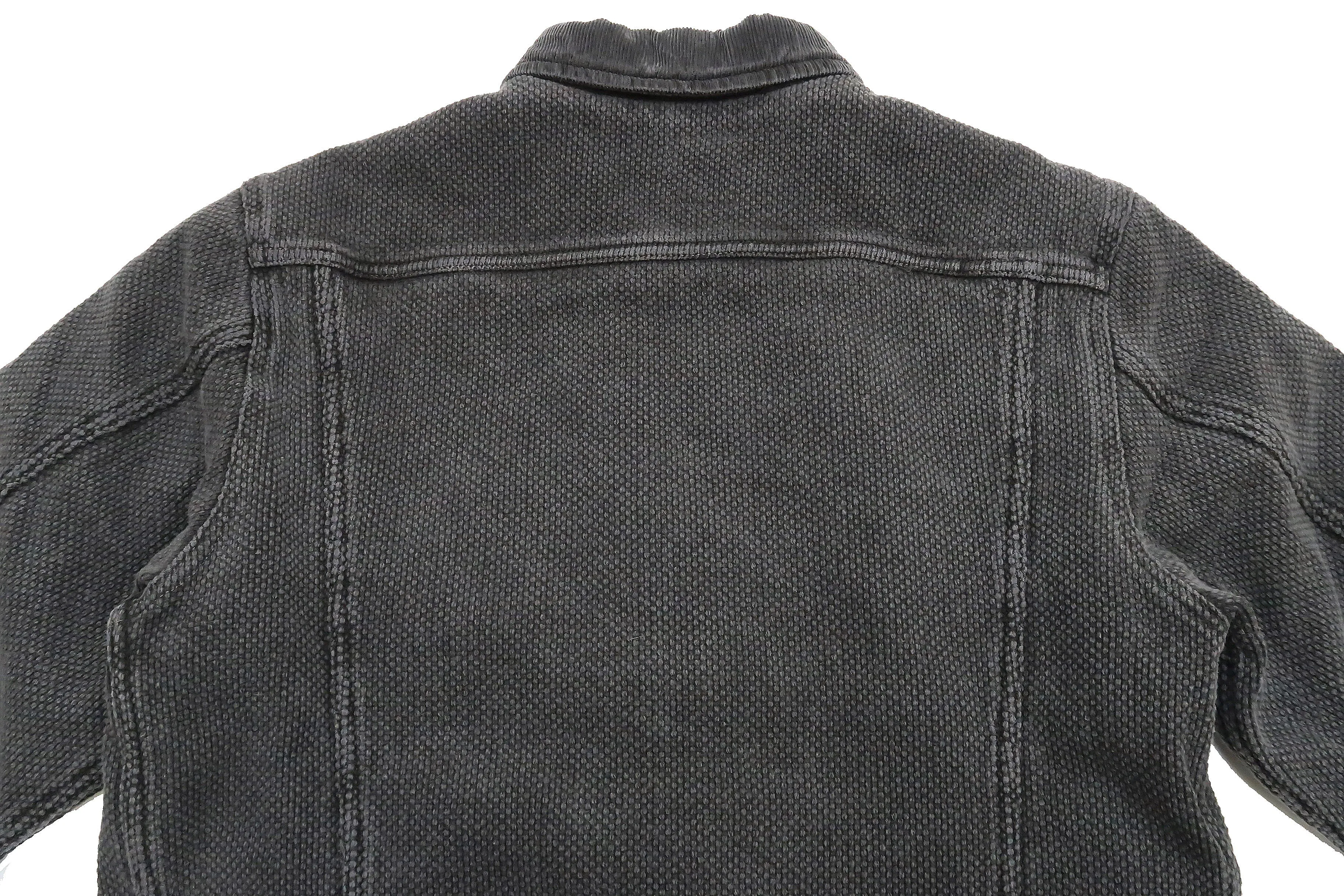 Studio Dartisan Mens Kusaki Zome Sashiko Jacket - Modified Lee 101 Storm Rider in Natural Charcoal Dye