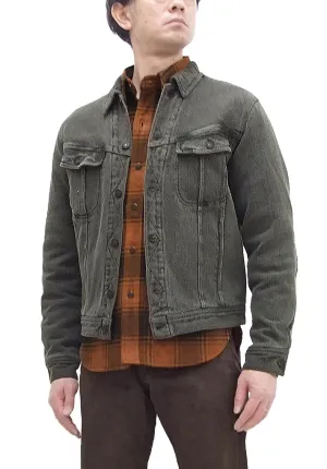 Studio Dartisan Mens Kusaki Zome Sashiko Jacket - Modified Lee 101 Storm Rider in Natural Charcoal Dye
