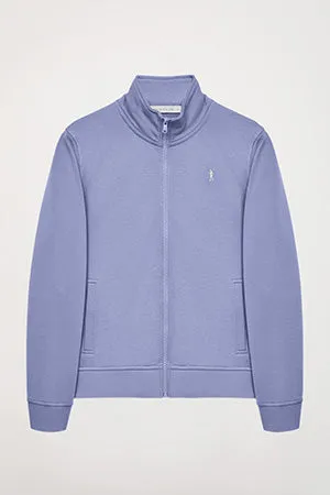 Sudadera abierta azul lavanda de cuello elevado con logo Rigby Go