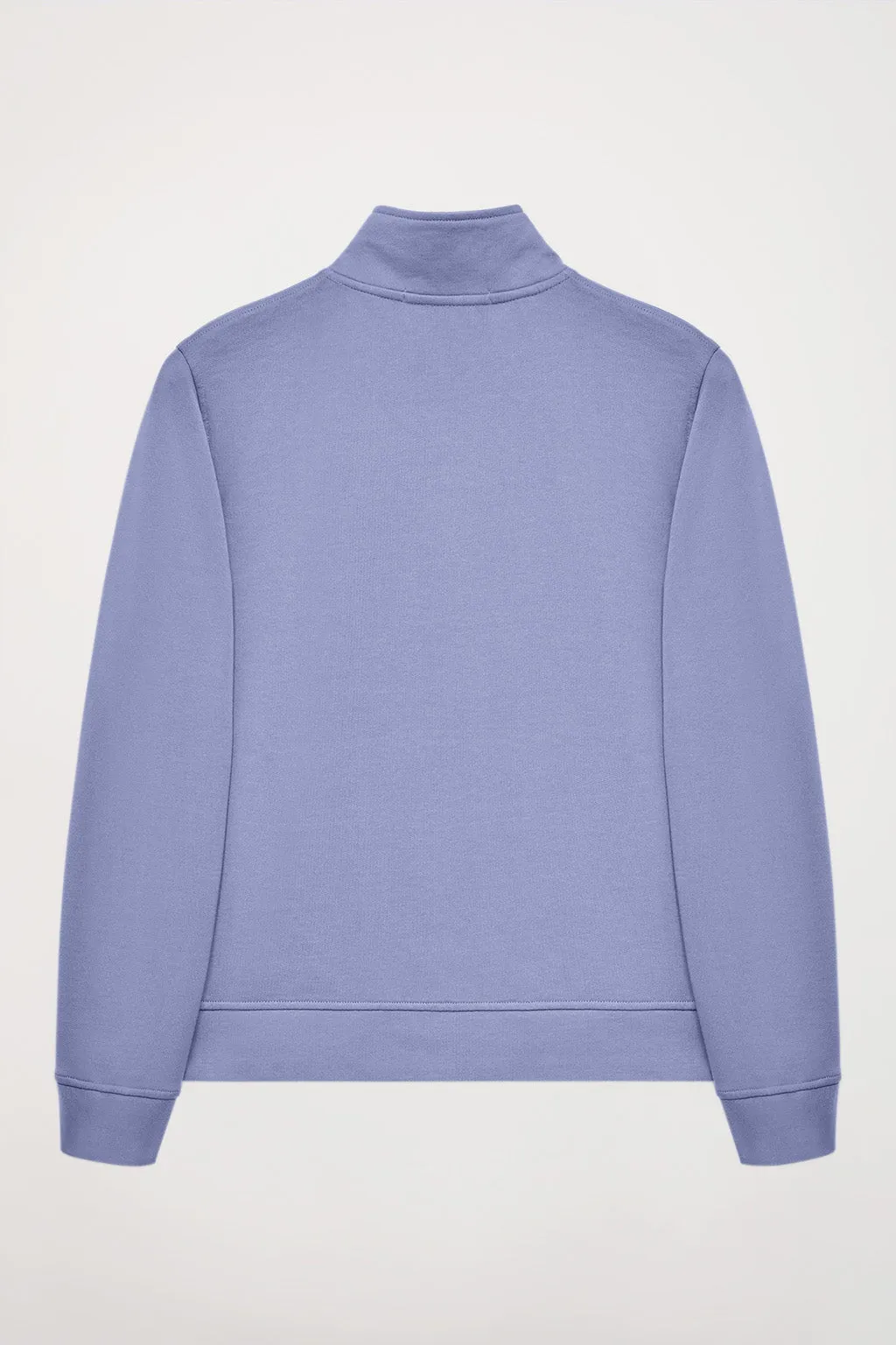 Sudadera abierta azul lavanda de cuello elevado con logo Rigby Go
