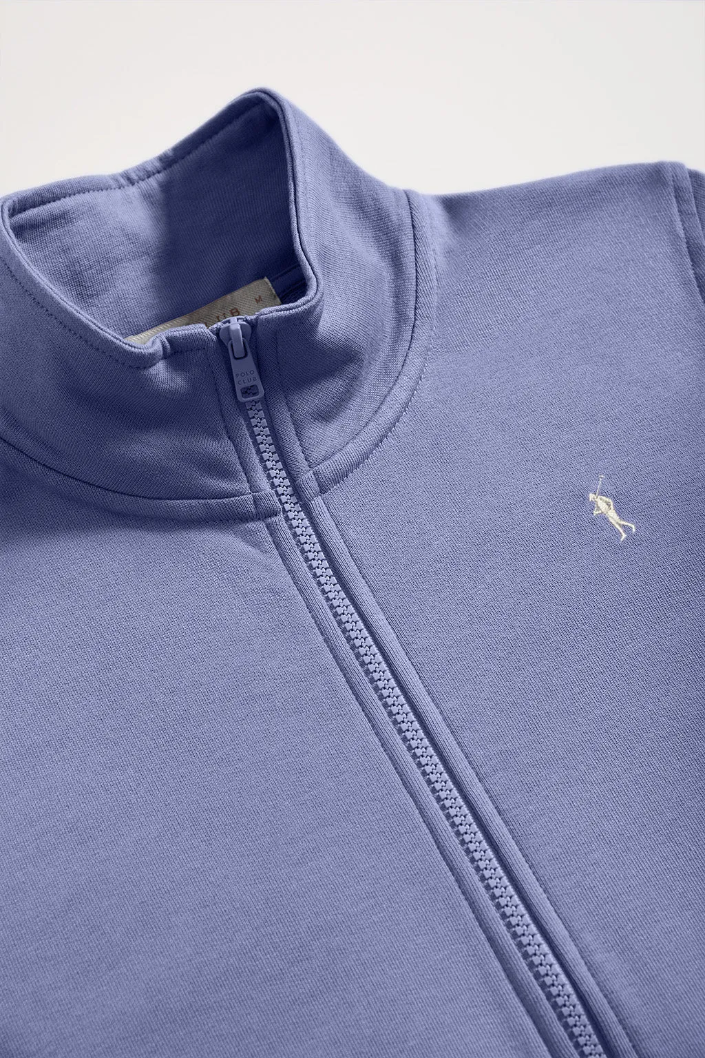 Sudadera abierta azul lavanda de cuello elevado con logo Rigby Go