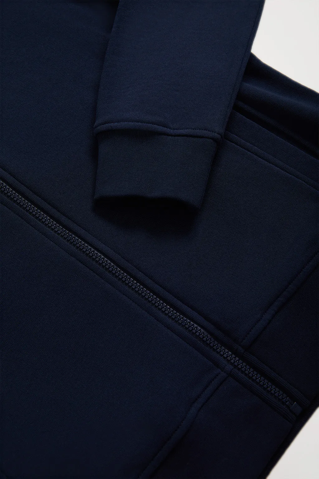 Sudadera abierta azul marino de cuello elevado con logo Rigby Go