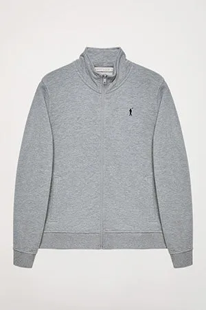 Sudadera abierta gris vigoré de cuello elevado con logo Rigby Go