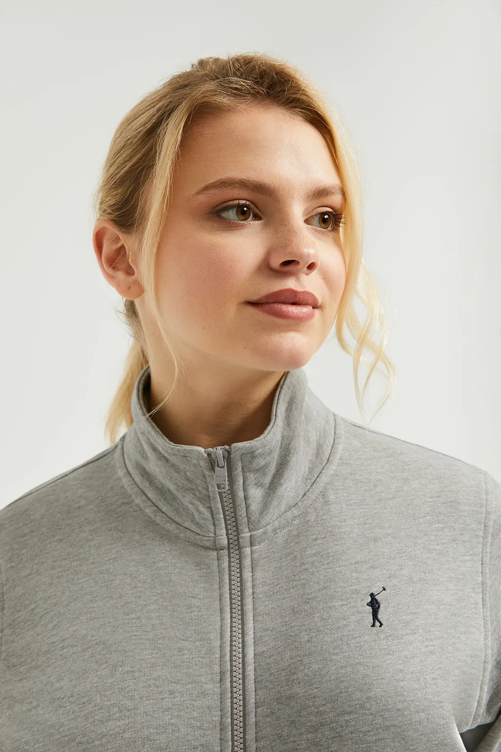 Sudadera abierta gris vigoré de cuello elevado con logo Rigby Go
