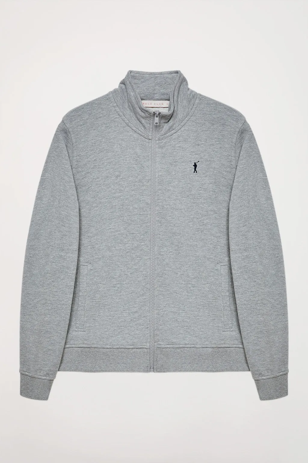 Sudadera abierta gris vigoré de cuello elevado con logo Rigby Go