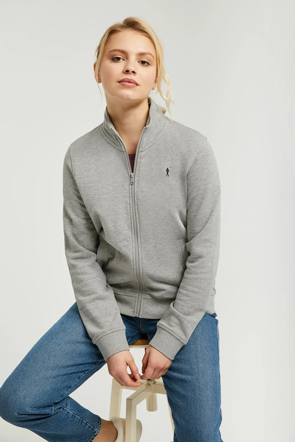 Sudadera abierta gris vigoré de cuello elevado con logo Rigby Go