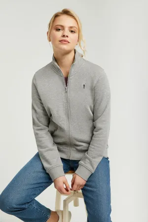 Sudadera abierta gris vigoré de cuello elevado con logo Rigby Go