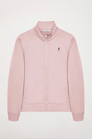 Sudadera abierta rosa de cuello elevado con logo Rigby Go