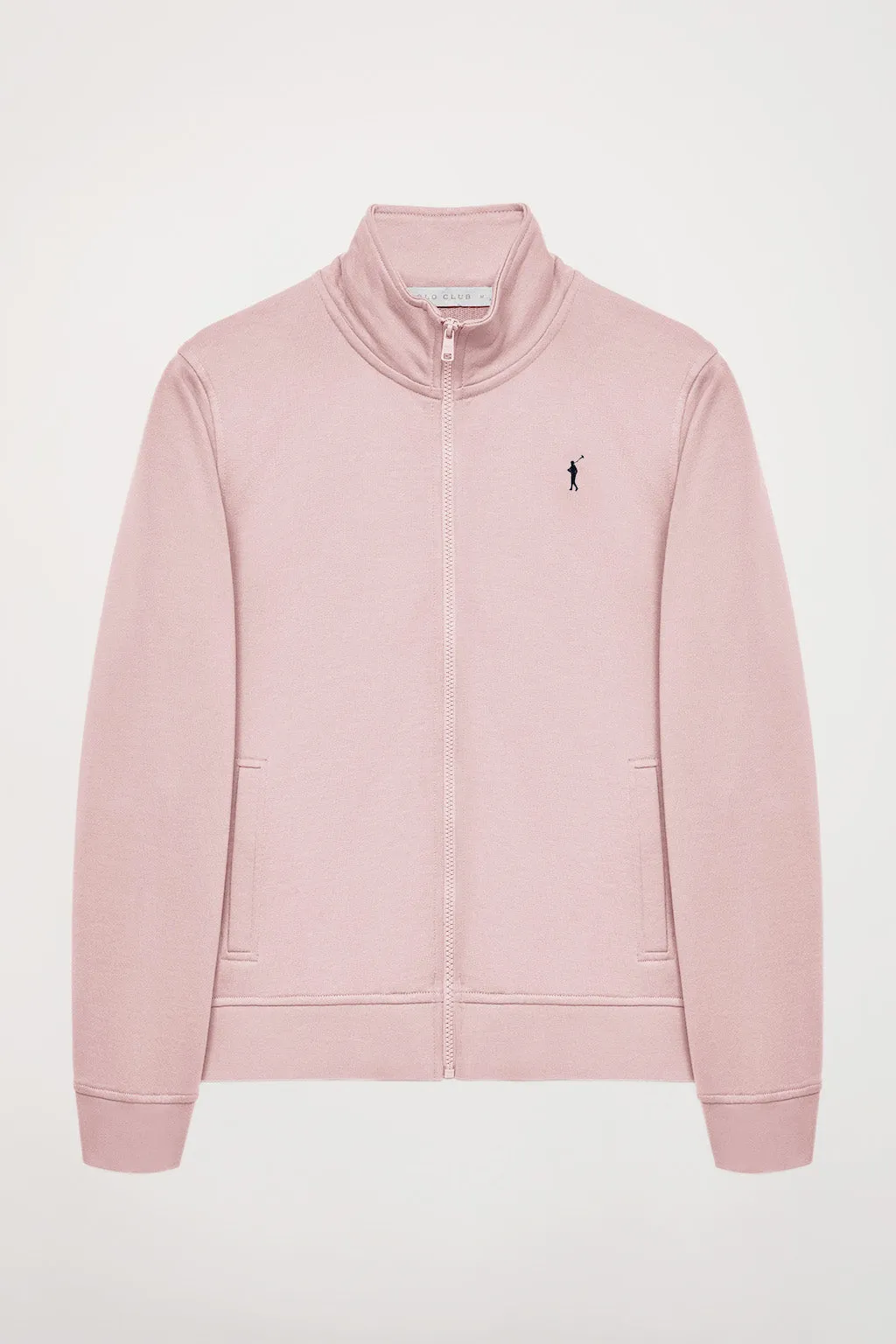 Sudadera abierta rosa de cuello elevado con logo Rigby Go