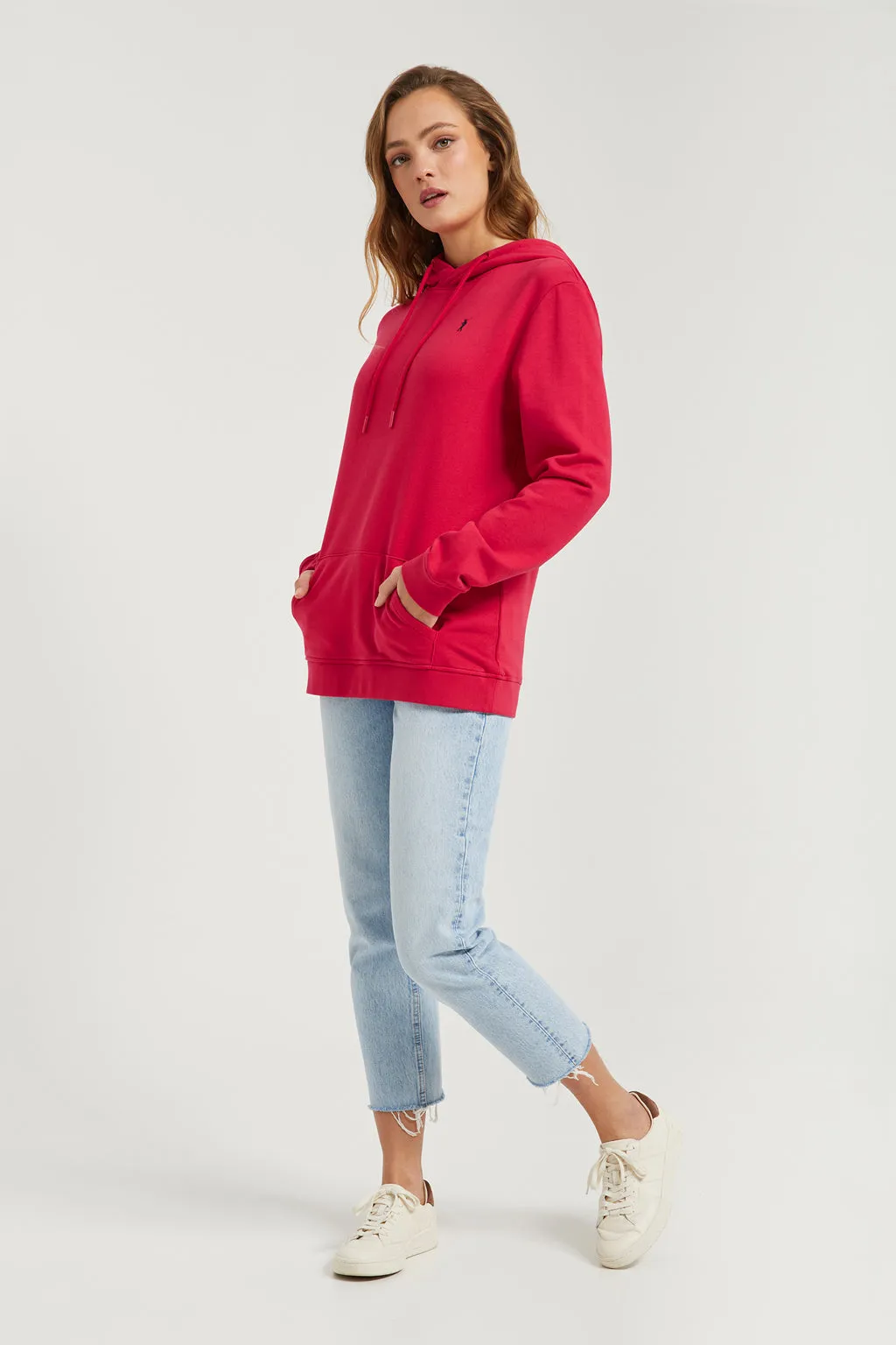 Sudadera de capucha y bolsillos fucsia con logo Rigby Go