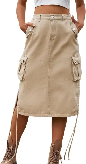 Women Elegant Skirt Cargo Midi Elegant Pencil Skirt Beach Maxi Sexy Skirts Elastic Waisted Pencil Skirt for Women