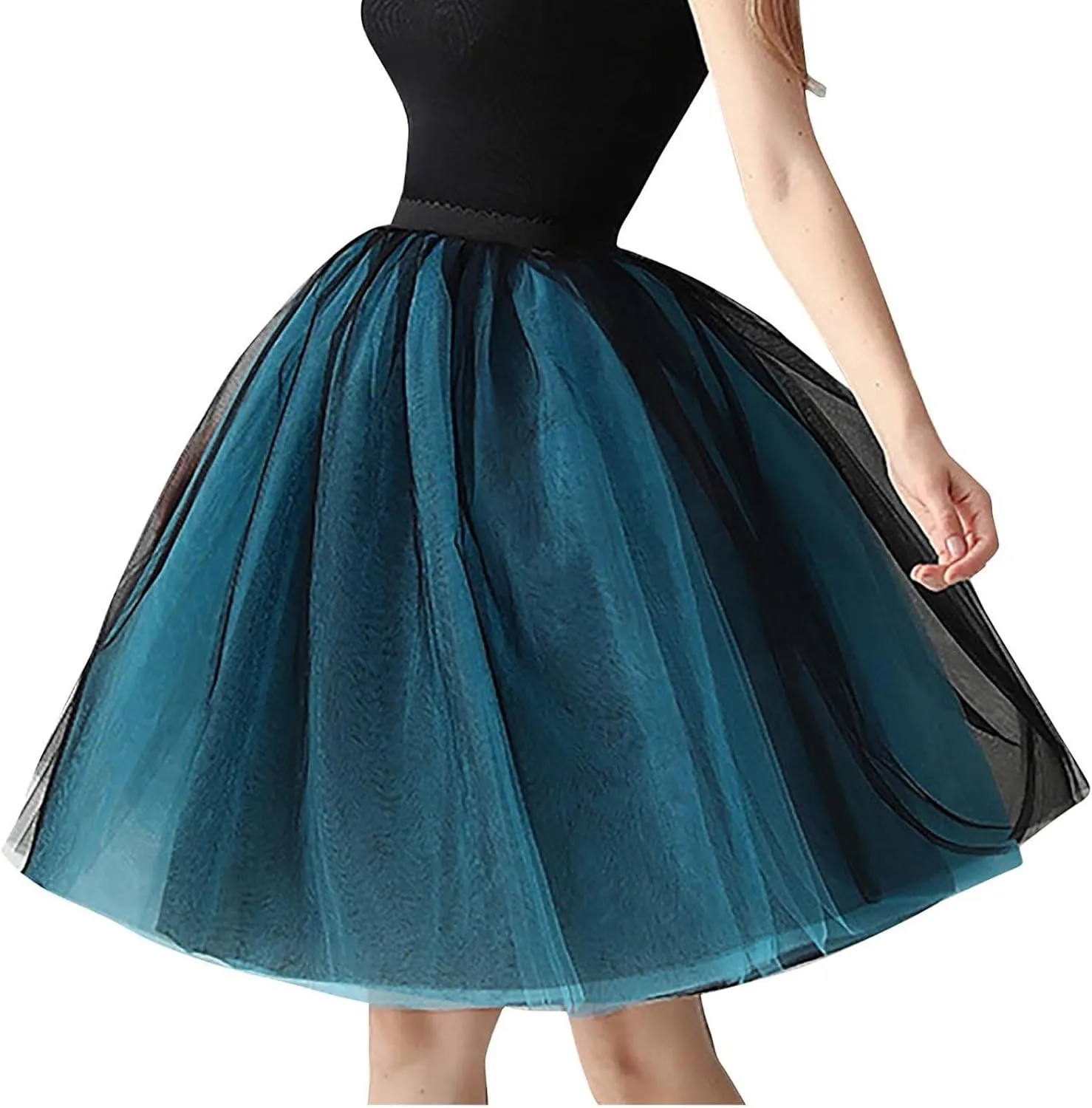Women Mesh Midi Tutu Skorts Summer Vintage A line Pleat Layered Knee Length Skirts Casual Fashion Evening Prom Skirt