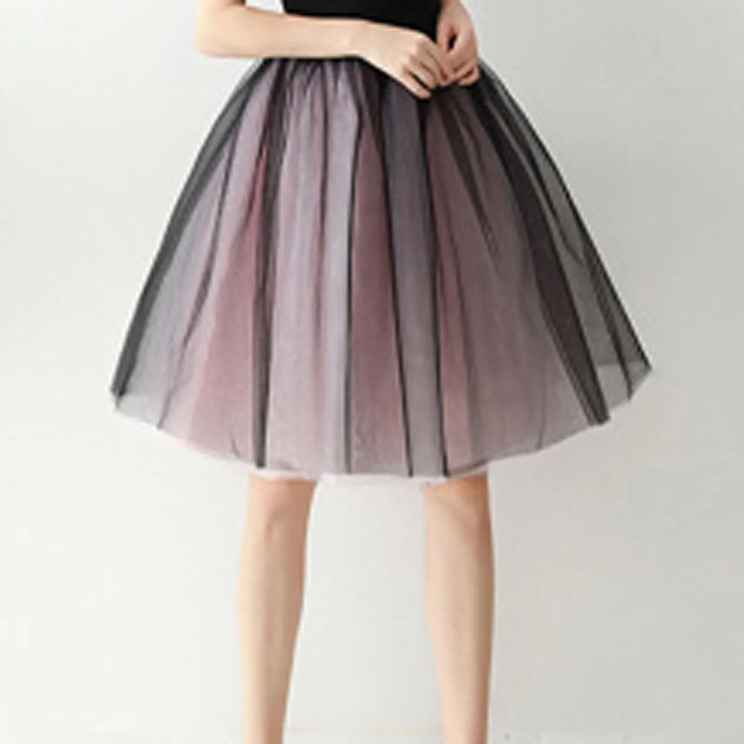 Women Mesh Midi Tutu Skorts Summer Vintage A line Pleat Layered Knee Length Skirts Casual Fashion Evening Prom Skirt