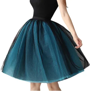 Women Mesh Midi Tutu Skorts Summer Vintage A line Pleat Layered Knee Length Skirts Casual Fashion Evening Prom Skirt