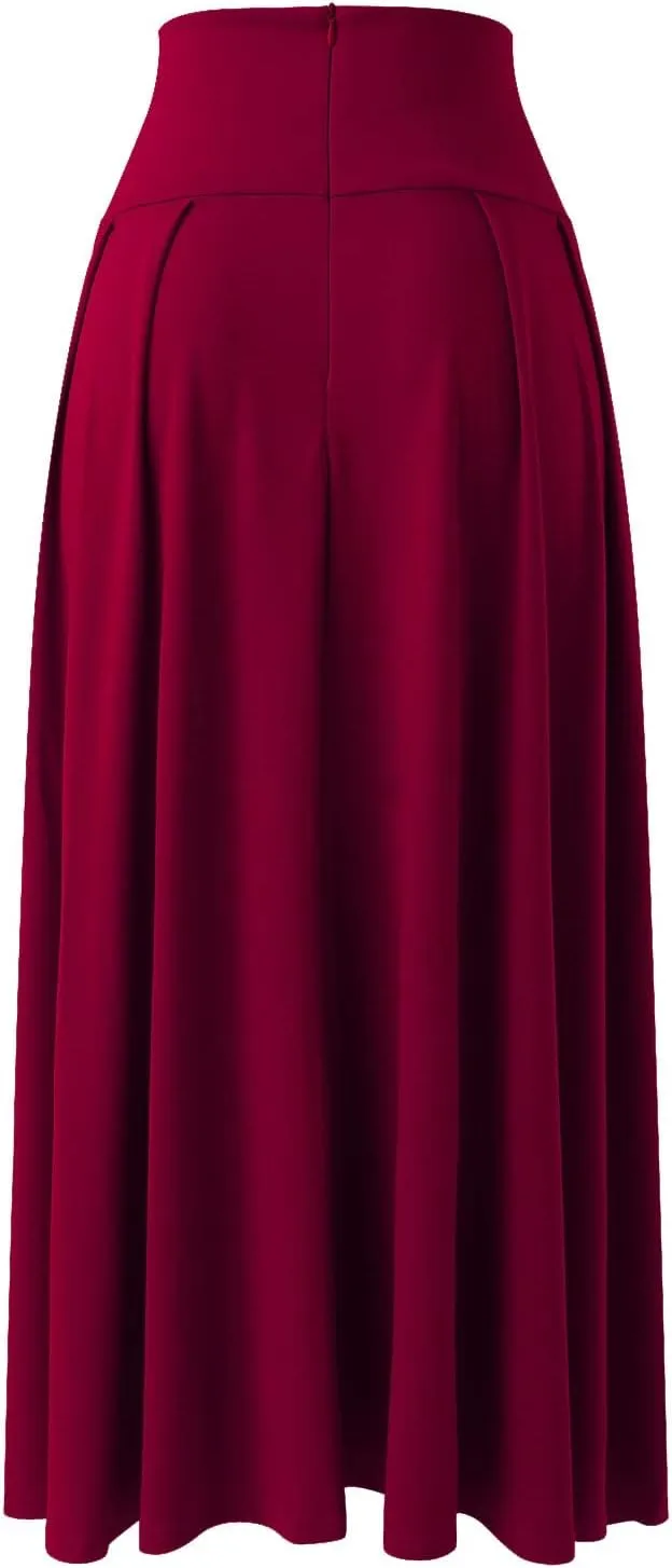 Women's Elegant High Waist Skirt Casual Solid Color Pleated Long Skirt Tie Front Ankle Length Maxi Skirts