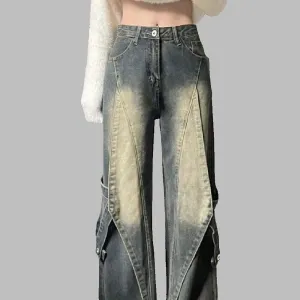 Y2K Wide Leg Acid Wash Jeans