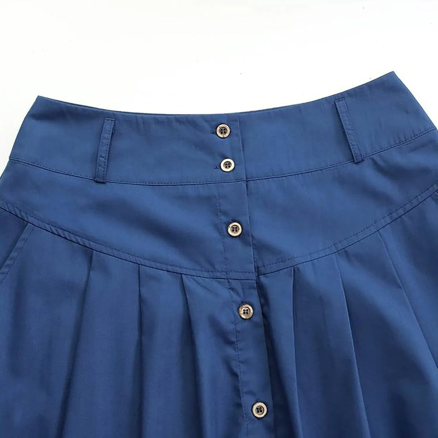 YOLAI Women's Casual Loose Solid Color Skirt A Line High Waist Skirt with Pocket Buttons Maxi Skirt