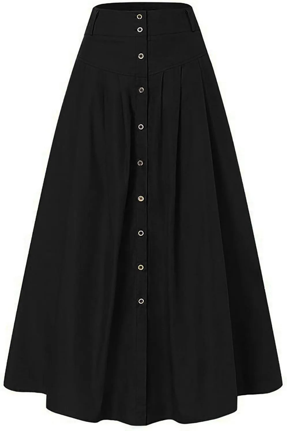 YOLAI Women's Casual Loose Solid Color Skirt A Line High Waist Skirt with Pocket Buttons Maxi Skirt