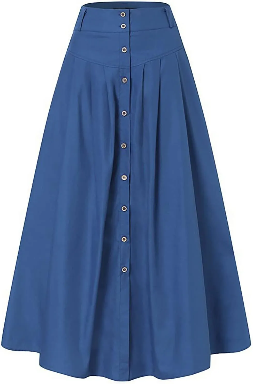 YOLAI Women's Casual Loose Solid Color Skirt A Line High Waist Skirt with Pocket Buttons Maxi Skirt